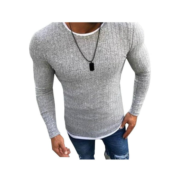 Winter Mens Knit Pullover Long Sleeve Jumper Casual Slim Crew Neck Sweater Tops
